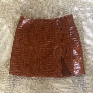 MOTEL ROCKS Brown Crocodile skin mini skirt